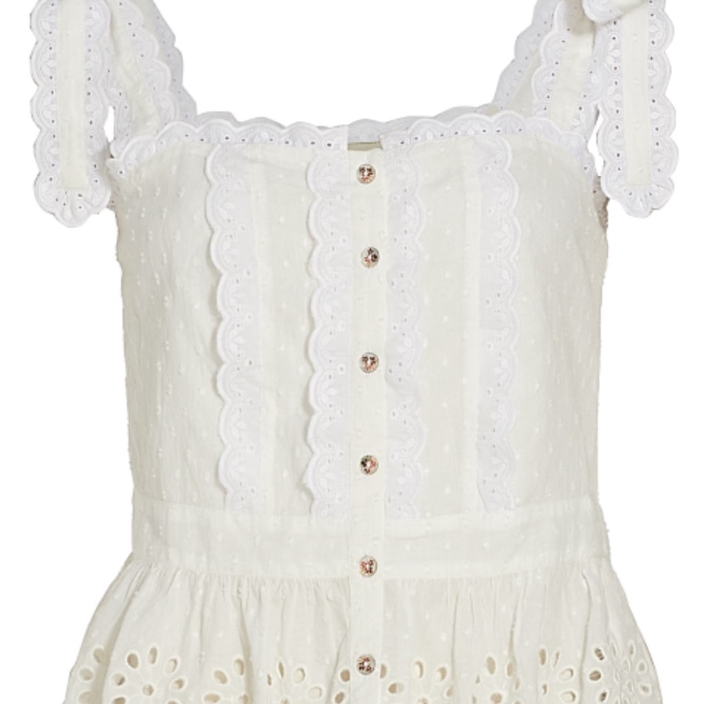 FARM Rio White Puff Sleeve Peplum Blouse